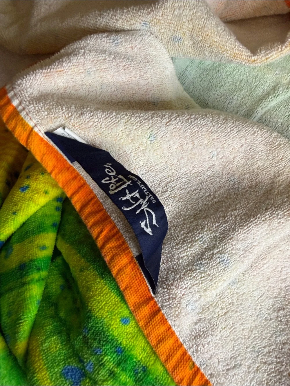 Salt Life Blue and Green Beach Towel with Yellow Script